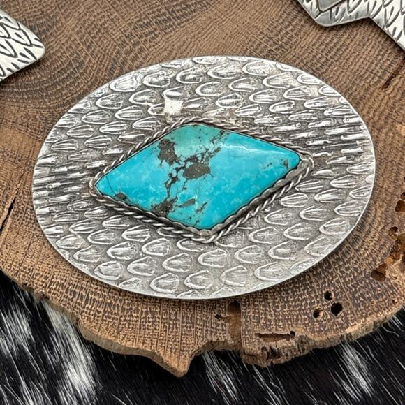 1990s Native American NAVAJO Contemporary Sterling & Turquoise Concho Belt Set main image 8